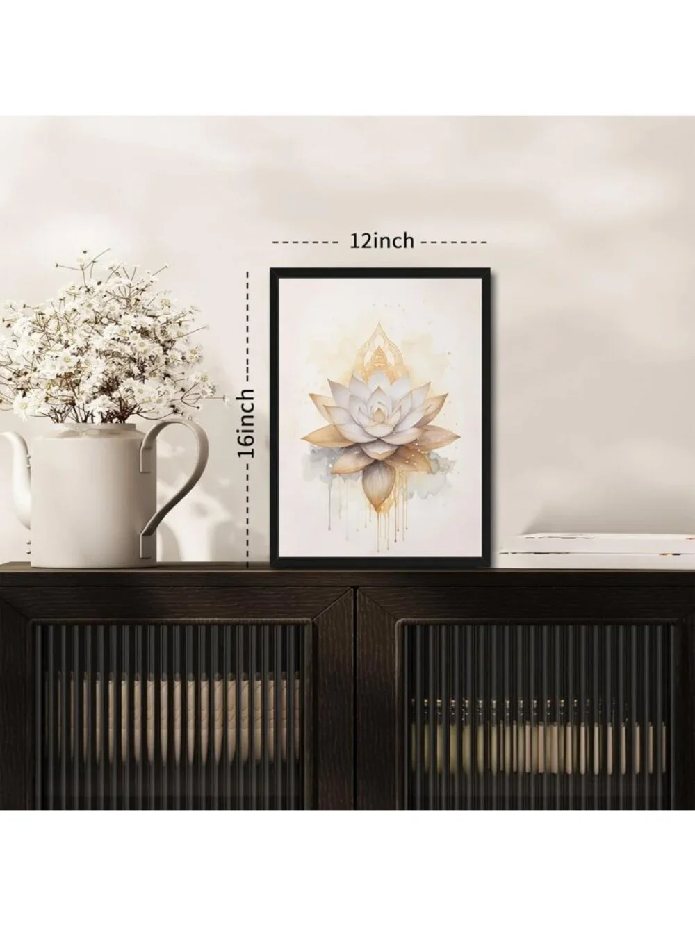 Set of 3 Modern Tree of Life Wall Art, Gold Lotus Zen Canvas Decor, Abstract Yin